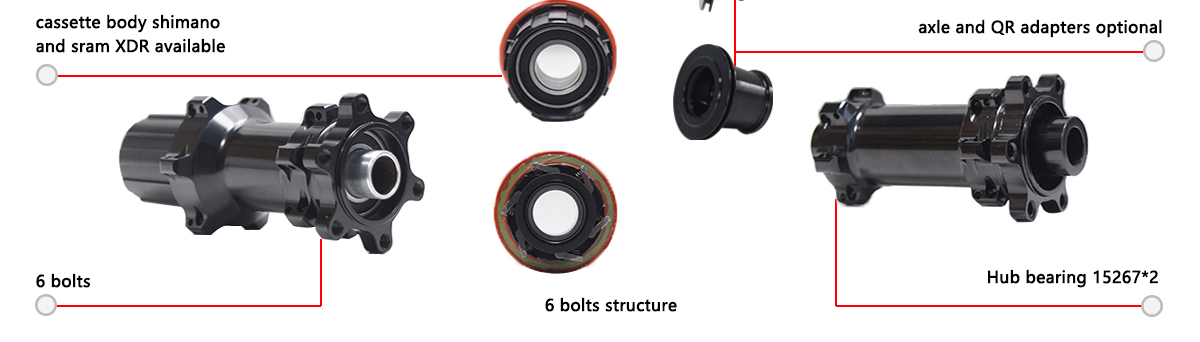 Disc brake hub 6 bolts, 6 pawls structure, shimano or sram XDR optional