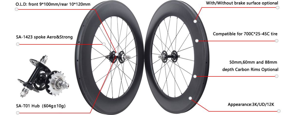 25mm/26mm width single speed wheelset