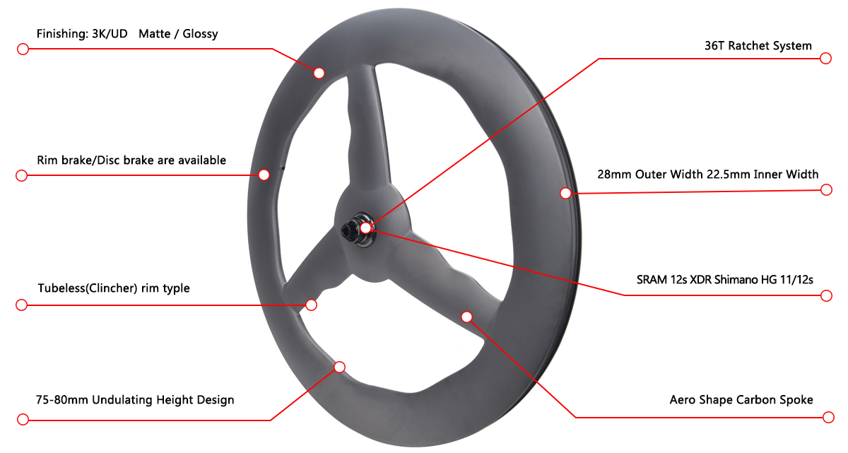 3-spoke carbon wheels for road bike track bike TT bike