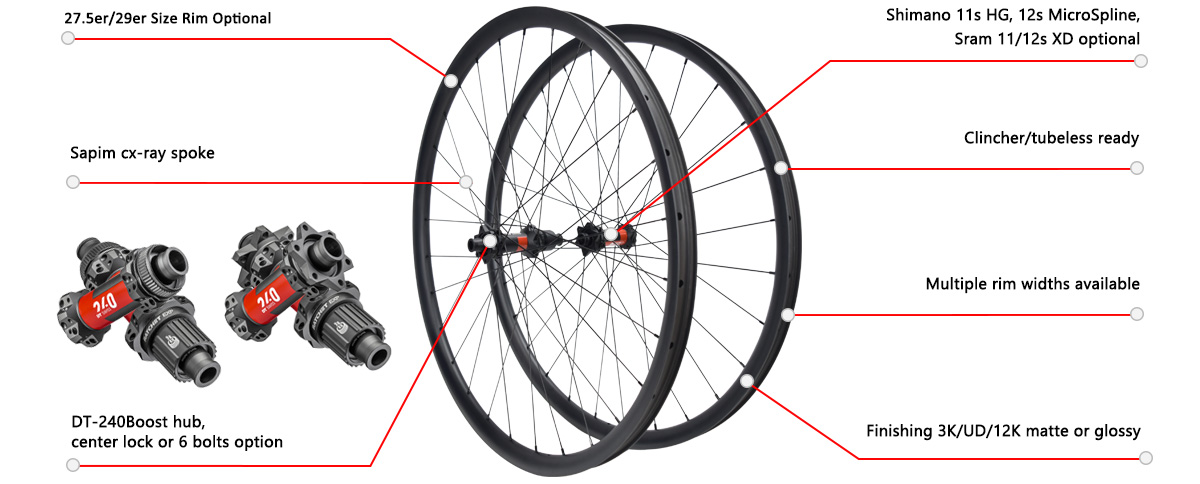 Moutain bike carbon wheels asymmetry 27.5er/29er for DT240 boost