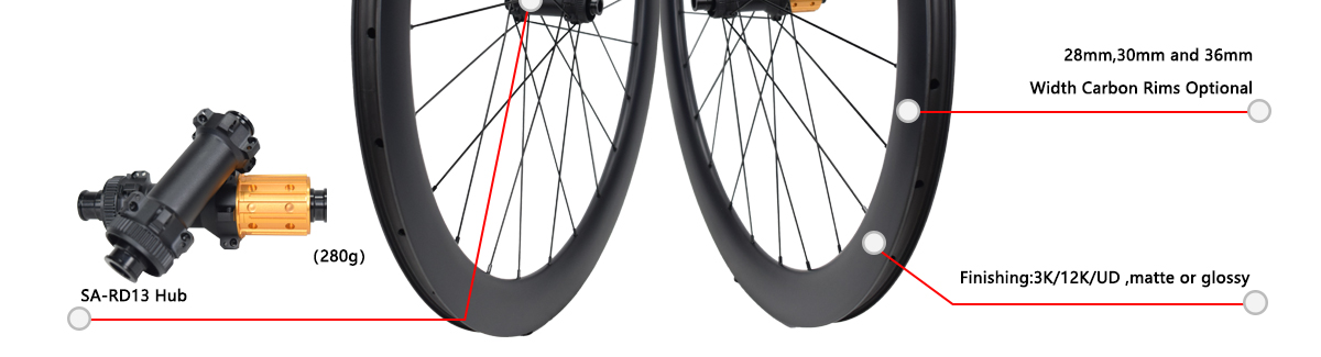 28mm 30mm 36mm width carbon road rims wheelset